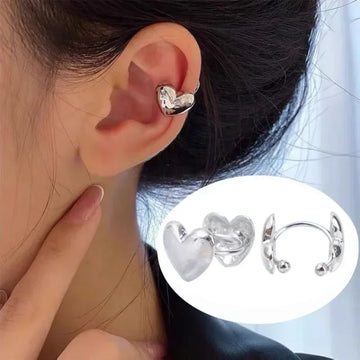 DAIIIBABYYY  -  Punk Silver Metal Heart Ear Cuff Clips Fake Piercing Earrings for Women Fashion Stainless Steel Earring Jewelry Gifts
